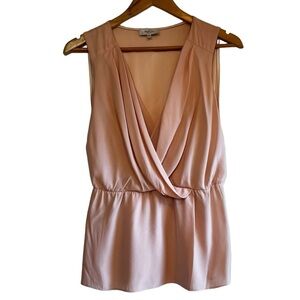 Babaton silk v-neck sleeveless peplum blouse in pink size S excellent condition